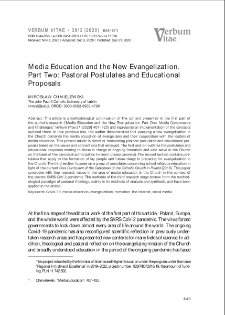 Media Education and the New Evangelization. Part Two: Pastoral Postulates and Educational Proposals