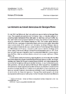 La mémoire au travail dans Lieux de Georges Perec