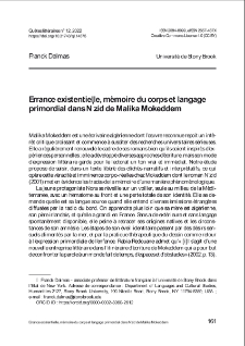 Errance existentielle, mémoire du corps et langage primordial dans N ’zid de Malika Mokeddem