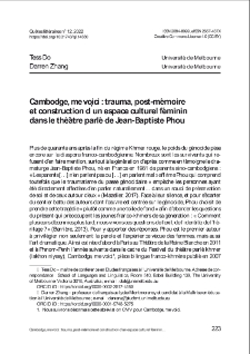 Cambodge, me voici : trauma, post-mémoire et construction d ’un espace culturel féminin dans le théâtre parlé de Jean-Baptiste Phou