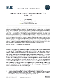 Human Creativity in the Context of Creativity of Godin Gen 1–2