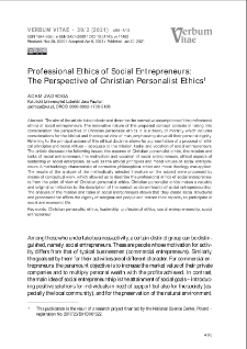 Professional Ethics of Social Entrepreneurs :The Perspective of Christian Personalist Ethics