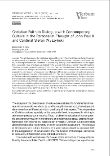 Christian Faith in Dialogue with Contemporary Culture in the Personalist Thought of John Paul II and Cardinal Stefan Wyszyński