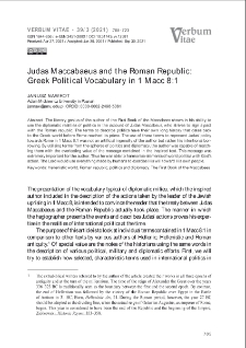 Judas Maccabaeus and the Roman Republic: Greek Political Vocabulary in 1 Macc 8:1