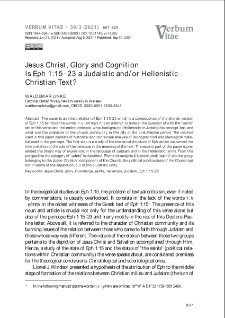 Jesus Christ, Glory and Cognition .Is Eph 1:15–23 a Judaistic and/or Hellenistic Christian Text?