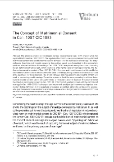 The Concept of Matrimonial Consentin Can. 1057 CIC 1983