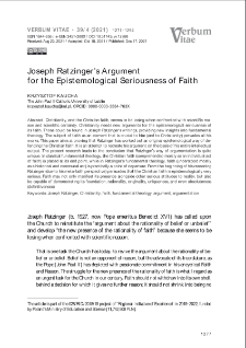 Joseph Ratzinger’s Argument for the Epistemological Seriousness of Faith