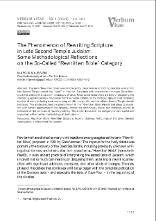 The Phenomenon of Rewriting Scripture in Late Second Temple Judaism :Some Methodological Reflectionson the So-Called “Rewritten Bible” Category