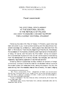 The Doctoral Scholarship at the Doctoral School in the Republic of Poland as a way to ensure a decent support for a clergy doctoral students