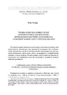 Troska Kościoła wobec ofiar wykorzystania seksualnego spowodowanego przez duchownych - kontekst kanoniczny i psychologiczny.