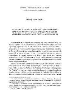 Nadz&oacute;r i kontrola biskupa diecezjalnego nad administratorami danych w diecezji (analiza na podstawie przykładu parafii).