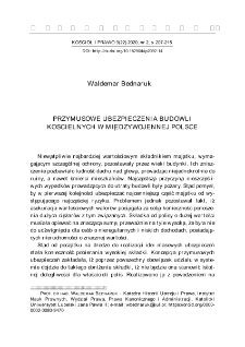 Przymusowe ubezpieczenia budowli kościelnych w międzywojennej Polsce.