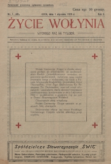 Życie Wołynia : czasopismo bezpartyjne, myśli i czynowi polskiemu na Wołyniu poświęcone. R. 2, nr 1 (1 stycznia 1925)