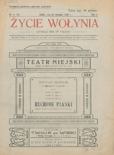 Życie Wołynia : czasopismo bezpartyjne, myśli i czynowi polskiemu na Wołyniu poświęcone. R. 2, nr 4=51 (25 stycznia 1925)