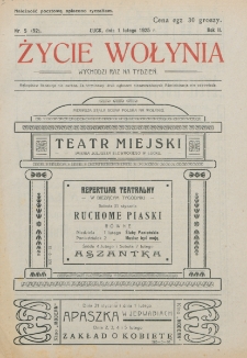 Życie Wołynia : czasopismo bezpartyjne, myśli i czynowi polskiemu na Wołyniu poświęcone. R. 2, nr 5=52 (1 lutego 1925)