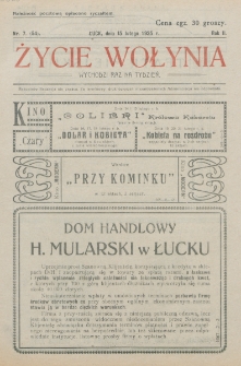 Życie Wołynia : czasopismo bezpartyjne, myśli i czynowi polskiemu na Wołyniu poświęcone. R. 2, nr 7=54 (1925)