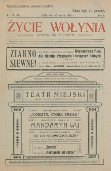 Życie Wołynia : czasopismo bezpartyjne, myśli i czynowi polskiemu na Wołyniu poświęcone. R. 2, nr 11=58 (11 marca 1925)