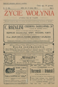 Życie Wołynia : czasopismo bezpartyjne, myśli i czynowi polskiemu na Wołyniu poświęcone. R. 2, nr 13=60 (29 marca 1925)