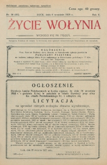 Życie Wołynia : czasopismo bezpartyjne, myśli i czynowi polskiemu na Wołyniu poświęcone. R. 2, nr 36=83 (6 września 1925)