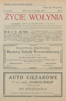 Życie Wołynia : czasopismo bezpartyjne, myśli i czynowi polskiemu na Wołyniu poświęcone. R. 2, nr 48=95 (29 listopada 1925)