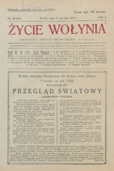 Życie Wołynia : czasopismo bezpartyjne, myśli i czynowi polskiemu na Wołyniu poświęcone. R. 2, nr 50=97 (13 grudnia 1925)
