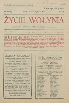 Życie Wołynia : czasopismo bezpartyjne, myśli i czynowi polskiemu na Wołyniu poświęcone. R. 3, nr 2=100 (10 stycznia 1926)