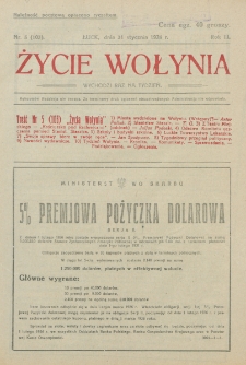 Życie Wołynia : czasopismo bezpartyjne, myśli i czynowi polskiemu na Wołyniu poświęcone. R. 3, nr 5=103 (31 stycznia 1926)