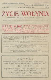 Życie Wołynia : czasopismo bezpartyjne, myśli i czynowi polskiemu na Wołyniu poświęcone. R. 3, nr 11=109 (14 marca 1926)