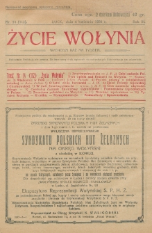 Życie Wołynia : czasopismo bezpartyjne, myśli i czynowi polskiemu na Wołyniu poświęcone. R. 3, nr 14=112 (4 kwietnia 1926)