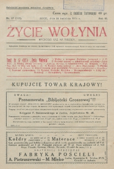 Życie Wołynia : czasopismo bezpartyjne, myśli i czynowi polskiemu na Wołyniu poświęcone. R. 3, nr 17=115 (25 kwietnia 1926)