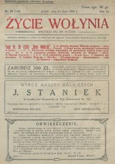 Życie Wołynia : czasopismo bezpartyjne, myśli i czynowi polskiemu na Wołyniu poświęcone. R. 3, nr 28=126 (11 lipca 1926)