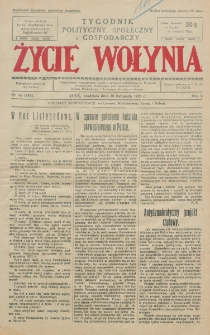 Życie Wołynia : czasopismo bezpartyjne, myśli i czynowi polskiemu na Wołyniu poświęcone. R. 3, nr 48=146 (28 listopada 1926)