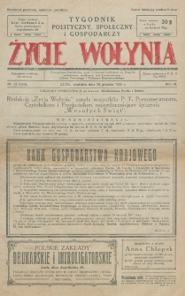Życie Wołynia : czasopismo bezpartyjne, myśli i czynowi polskiemu na Wołyniu poświęcone. R. 3, nr 52=150 (26 grudnia 1926)