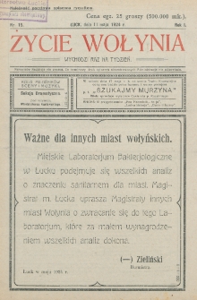 Życie Wołynia : czasopismo bezpartyjne, myśli i czynowi polskiemu na Wołyniu poświęcone. R. 1, nr 15 (11 maja 1924)