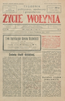 Życie Wołynia : czasopismo bezpartyjne, myśli i czynowi polskiemu na Wołyniu poświęcone. R. 4, nr 6=156 (13 lutego 1927)