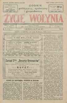 Życie Wołynia : czasopismo bezpartyjne, myśli i czynowi polskiemu na Wołyniu poświęcone. R. 4, nr 21=171 (29 maja 1927)