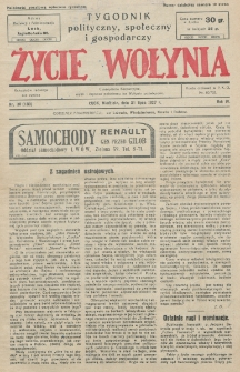 Życie Wołynia : czasopismo bezpartyjne, myśli i czynowi polskiemu na Wołyniu poświęcone. R. 4, nr 30=180 (31 lipca 1927)