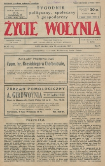 Życie Wołynia : czasopismo bezpartyjne, myśli i czynowi polskiemu na Wołyniu poświęcone. R. 4, nr 42=192 (23 października 1927)