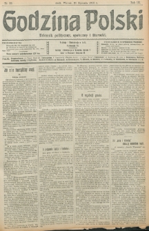 Godzina Polski : dziennik polityczny, społeczny i literacki. R. 3, nr 22 (22 stycznia 1918)