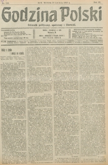 Godzina Polski : dziennik polityczny, społeczny i literacki. R. 3, nr 115 (28 kwietnia 1918)
