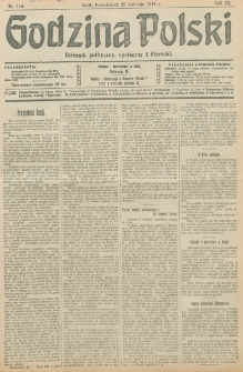 Godzina Polski : dziennik polityczny, społeczny i literacki. R. 3, nr 116 (29 kwietnia 1918)