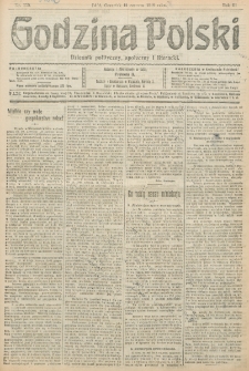 Godzina Polski : dziennik polityczny, społeczny i literacki. R. 3, nr 159 (13 czerwca 1918)