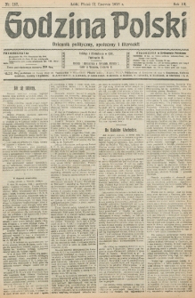 Godzina Polski : dziennik polityczny, społeczny i literacki. R. 3, nr 167 (21 czerwca 1918)