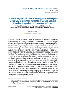 VI Konferencja ICLARS “Human Dignity, Law, and Religious Diversity: Designing the Future of Inter-Cultural Societies”, Kordoba (Hiszpania), 19-21 września 2022 r.