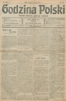 Godzina Polski : dziennik polityczny, społeczny i literacki. R. 3, nr 180 (4 lipca 1918)