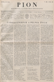 Pion : tygodnik literacko-społeczny. R. 3, nr 10=75 (9 marca 1935)