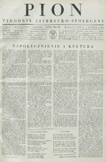 Pion : tygodnik literacko-społeczny. R. 3, nr 20=85 (18 maja 1935)