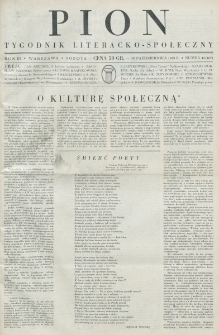 Pion : tygodnik literacko-społeczny. R. 3, nr 42=107 (19 października 1935)