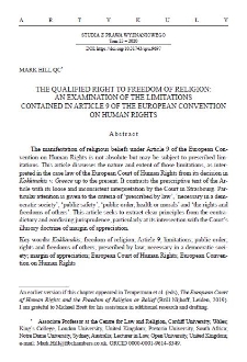 The qualified right to freedom of religion : An examination of the limitations Contained in article 9 of the european convention On human rights
