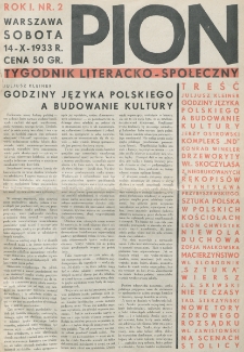 Pion : tygodnik literacko-społeczny. R. 1, nr 2 (14 październik 1933)